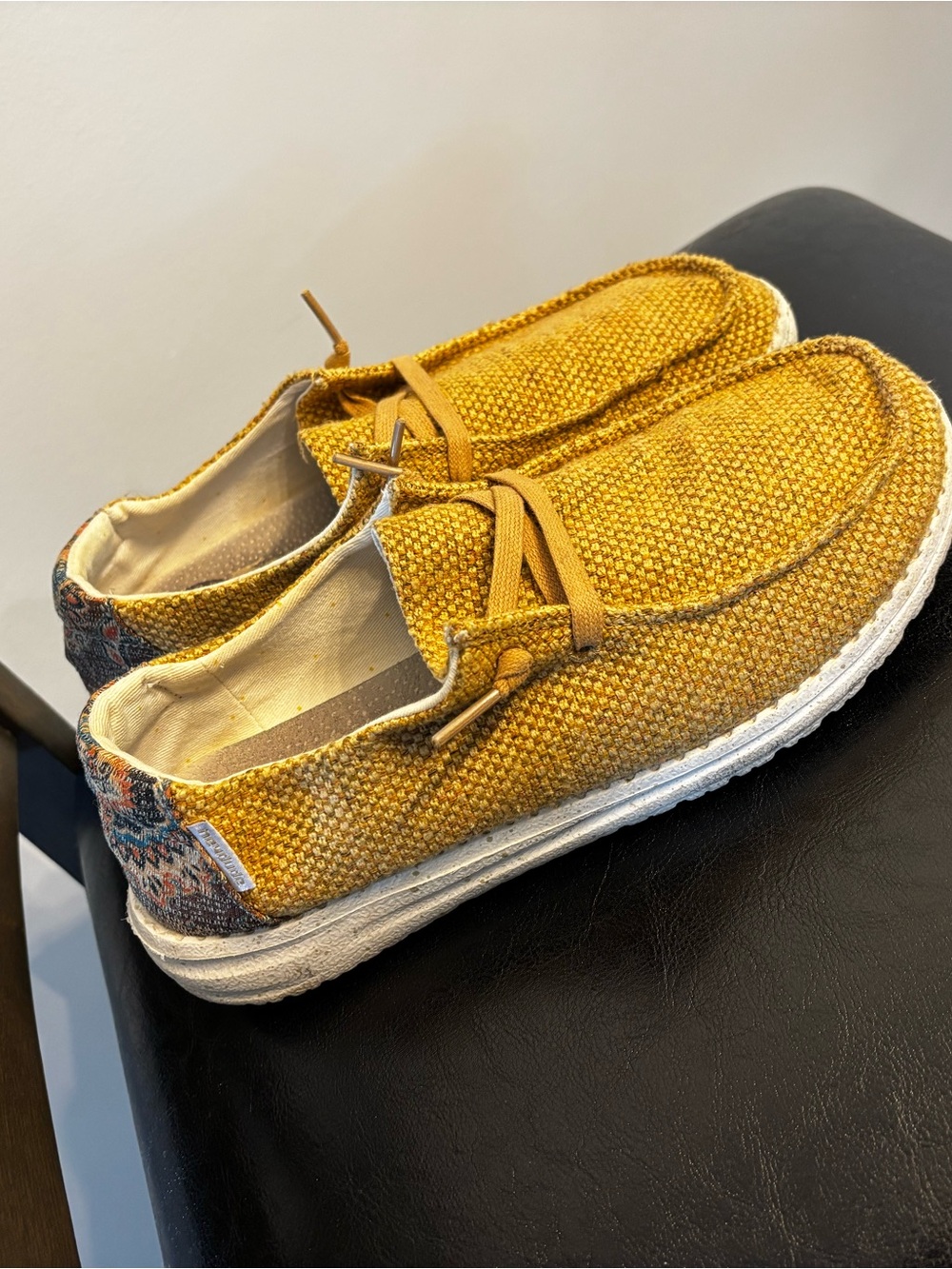 Hey Dude Women's Mustard Yellow Woven Moccasins
